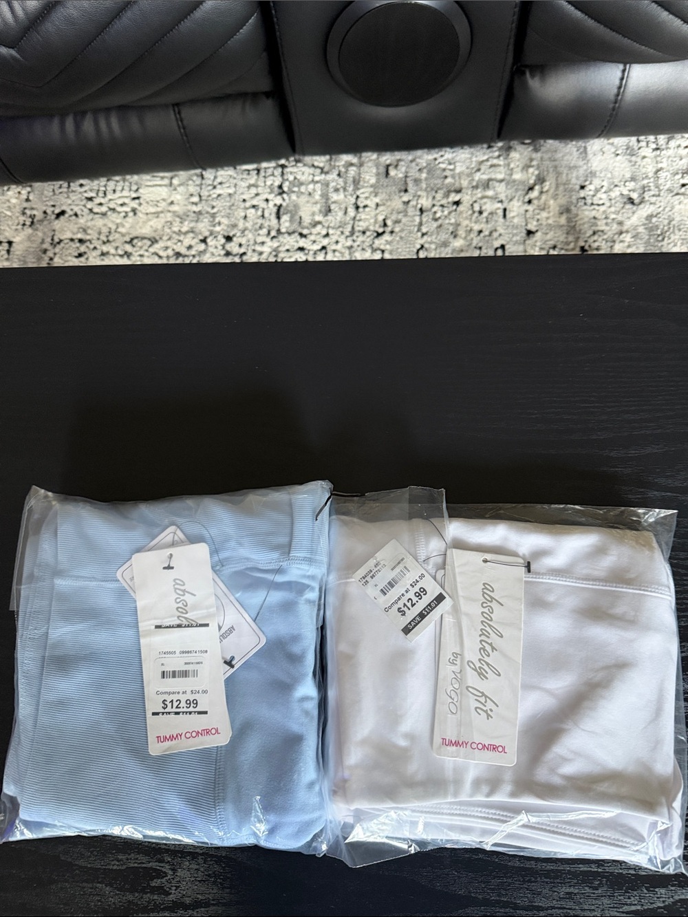 VOGO Athletica Light Blue and White Women's Capris - Tummy Control